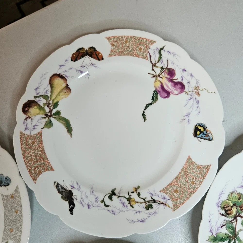 Antique Haviland & Co Limoges Meadow Visitors Luncheon Plates 5 pc Factory Decor